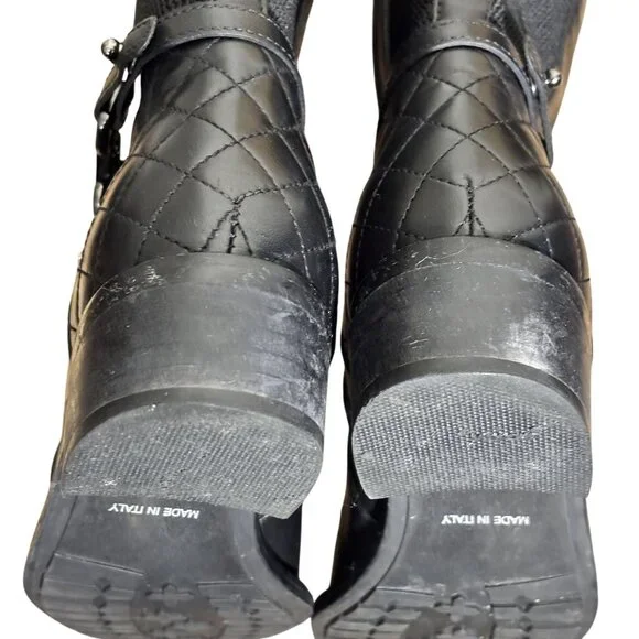 Aquatalia Oralie Equestrian Knee High Boot 8 Black Leather Side Zip Quilted - Picture 12 of 15